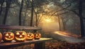 Glowing Ghouls. A Haunting Forest Sunset on Halloween Eve. Royalty Free Stock Photo