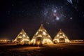 glowing giant buildings in the shape of pyramids on other planet image