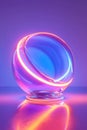 A glowing glass ball sits on a table, emitting a bright neon light Royalty Free Stock Photo