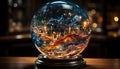 A glowing glass sphere reflects vibrant, defocused nightlife in space generated by AI Royalty Free Stock Photo