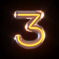 Glowing glass tube font Number 3 THREE 3D