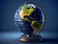 Glowing Globe Planet Earth. World is in our hands. Blue Global Business. Generative Ai Royalty Free Stock Photo