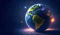 Glowing Globe Planet Earth. World is in our hands. Blue Global Business. Generative Ai