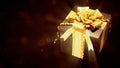 glowing gold - black beautified present box on black - abstract 3D rendering Royalty Free Stock Photo