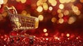 Glowing gold cart on red bokeh for visual impact