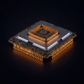 Glowing Gold Computer Chip on Dark Background Royalty Free Stock Photo