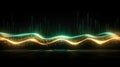 Glowing gold and green neon lines and waves, abstract background.