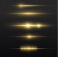 Glowing gold line, horizontal light rays, flash Royalty Free Stock Photo