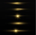 Glowing gold line, horizontal light rays, flash Royalty Free Stock Photo