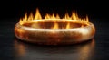 Glowing gold ring with flames against a dark background Royalty Free Stock Photo