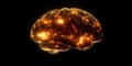 Glowing Golden Brain with Abstract Patterns in Dark Background Royalty Free Stock Photo