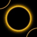 Glowing golden circle frame with glittering dust. Gold light circle with sparkles on black background. Yellow shiny ring Royalty Free Stock Photo