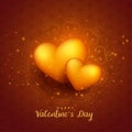 Glowing golden 3d hearts valentines day background