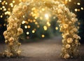 golden Flower Arch with Copy Space. Generative Ai