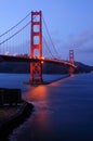 Glowing Golden Gate Bridge from Fort Point overloo