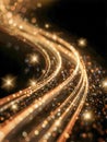 Glowing golden light trails winding through a dark background with sparkling bokeh effects creating a magical and dynamic visual Royalty Free Stock Photo