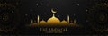 Glowing golden mosque decorative eid mubarak banner