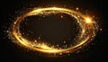Glowing Golden Oval Border with Exploding Sparkles and Light Streaks frame Royalty Free Stock Photo