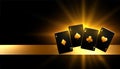 Glowing golden paying cards casino background design