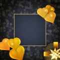 Glowing golden sparkles celebration design with realistic heart shaped golden balloons Royalty Free Stock Photo