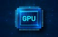 Glowing GPU chip on a futuristic circuit board background, symbolizing advanced computing and innovation. Royalty Free Stock Photo