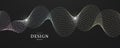 Glowing gradient wavy lines on black background. Dynamic sound waves, energy flow, pulsation of musical particles