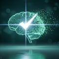 Glowing Green AI Circuit Brain With Verified Checkmark and Cascading Binary Data Stream Royalty Free Stock Photo