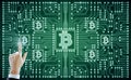 Glowing green bitcoin backdrop Royalty Free Stock Photo
