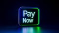 Glowing green and blue pay now button on dark background Royalty Free Stock Photo