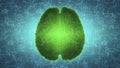 Glowing green brain wired on neural surface or electronic conductors