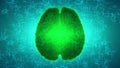 Glowing green brain wired on neural surface or electronic conductors