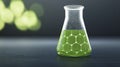 Glowing Green Chemical Flask with Molecular Structure, Science Concept Royalty Free Stock Photo