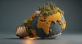 Glowing green continents on a light bulb globe against a dark gradient background Royalty Free Stock Photo