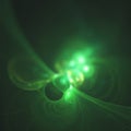 glowing green curved lines blurred over dark Abstract Background. Illustration