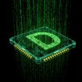 Glowing Green Data Chip with Falling Code Royalty Free Stock Photo