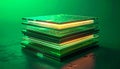 Glowing Green Data Storage Technology Stack Royalty Free Stock Photo