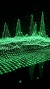 Glowing Green Digital Data Network Grid with Peaks and Valleys on Black Background abstract analytics Royalty Free Stock Photo