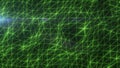 Glowing green digital mesh of interconnected triangles creating an abstract futuristic network, isolated on white Royalty Free Stock Photo