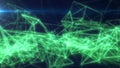 Glowing green digital network of polygonal connections and geometric lines forming a luminous abstract web Royalty Free Stock Photo