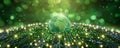 Visionary Digital Art Depicting a Glowing Earth with Reaching Lights on a Luminous Green Background in a Symbolic Representation Royalty Free Stock Photo