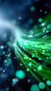 Glowing green fiber-optic light streams in motion, symbolizing high-speed data transfer, digital communication, and Royalty Free Stock Photo