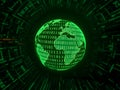 Glowing Green Globe with Binary Code and Light Rays â Digital Technology Theme Royalty Free Stock Photo