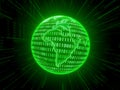Glowing Green Globe with Binary Code and Light Rays â Digital Technology Theme Royalty Free Stock Photo