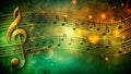 Glowing green and gold music notes on a textured background Royalty Free Stock Photo