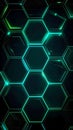 Glowing Green Hexagonal Grid Pattern on Black Background Royalty Free Stock Photo