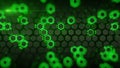 Glowing green hexagons 3D rendering