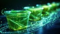 Glowing Green Liquid in Cups with Dynamic Particles Royalty Free Stock Photo