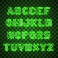 Shining and Glowing Green Neon Alphabet and Digits. Royalty Free Stock Photo