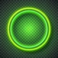 Glowing Green Neon Double Ring Frame on Transparent Checkered Background circle Royalty Free Stock Photo