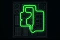 A glowing green neon schematic of a PC liquid cooling loop on a motherboard Royalty Free Stock Photo